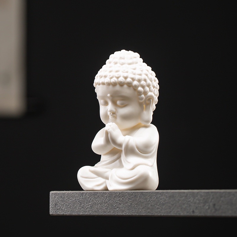 Tượng phật chibi mini gốm trắng xinh xắn