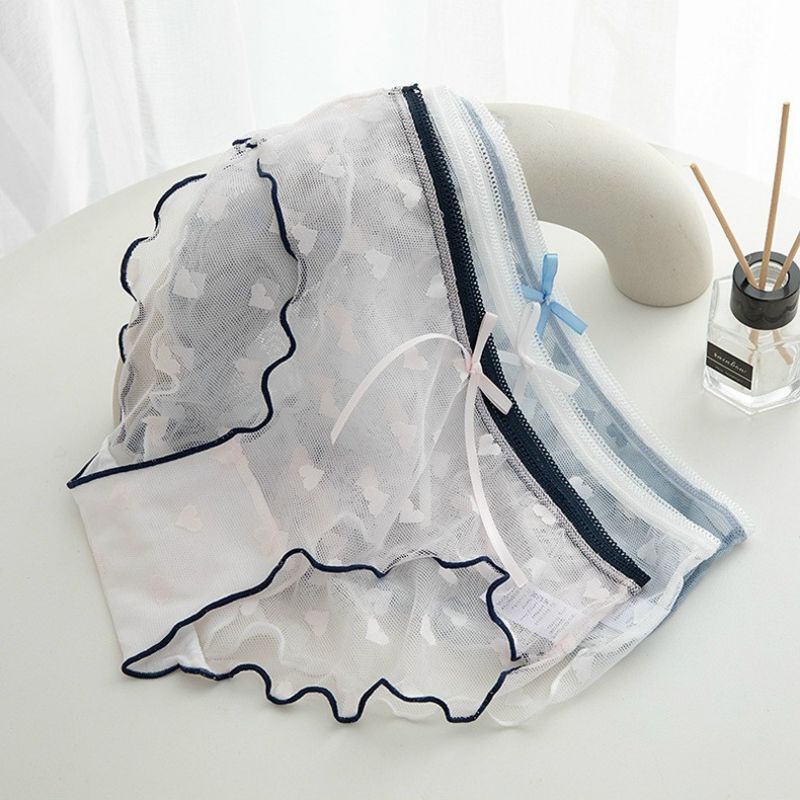 Quần Lót Ren Mỏng Siêu Sexy Phối Nơ Cạp Kèm Hoạ Tiết Trái Tim h006