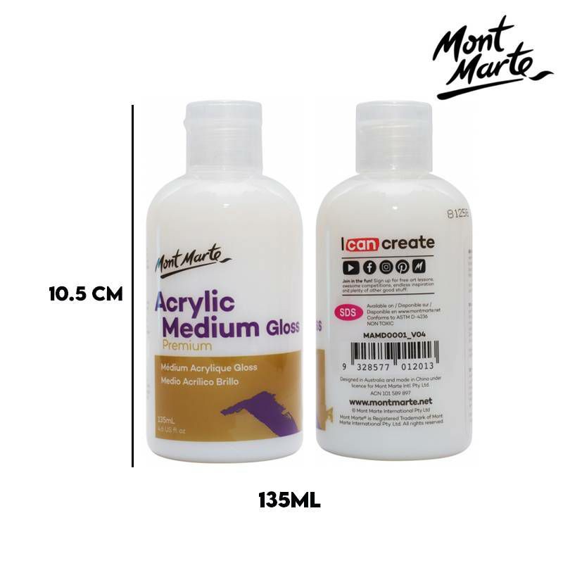 Dung Môi Pha Màu Acrylic Vẽ Tăng Sáng, Bền Màu, Bảo Vệ Tranh Mont Marte 75ml,135ml