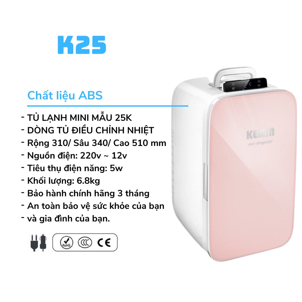 Tủ Lạnh Mini Kemin 25L 2 Chiều Nóng Lạnh Có Điều Chỉnh Nhiệt Cao Cấp Nội Địa Trung - Bảo Hành Chính Hãng Trên Toàn Quốc