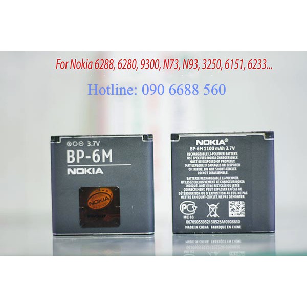Pin Nokia 6233 N73 N93 6288 6280 9300 3250 BP-6M