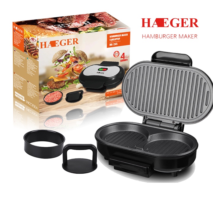 [Mã ELHADEV giảm 4% đơn 300K] Máy nướng thịt làm bánh mì hamburger cao cấp Chính Hãng HAEGER [Kèm khuôn ép]