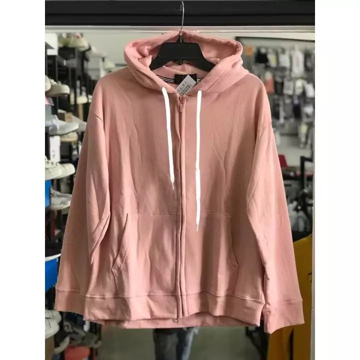 Hoodie dây kéo màu hồng - áo hoodie zipper ulzzang unisex form rộng dễ thương