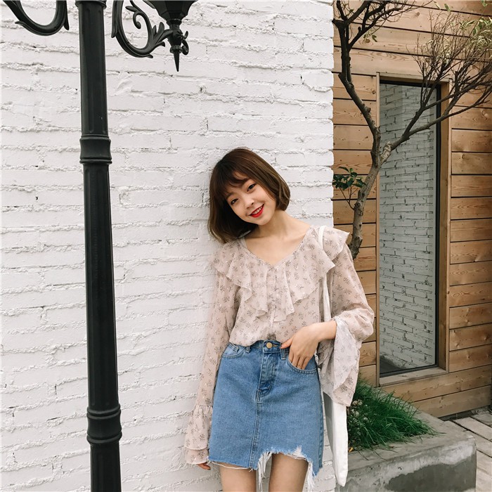 SUXI Chân váy jean Chữ A Lưng Cao Thiết Kế Không Đồng Đều Xinh Xắn Thời Trang Dành Cho Nữ