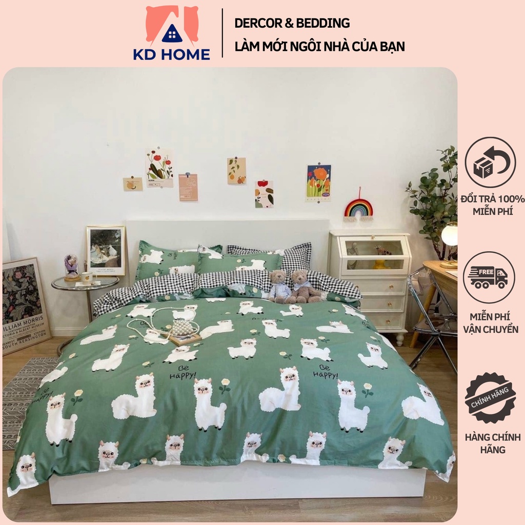Bộ chăn ga gối Cotton Poly, sét 5 món chăn ga gối mẫu đẹp may bo chun miễn phí KD HOME