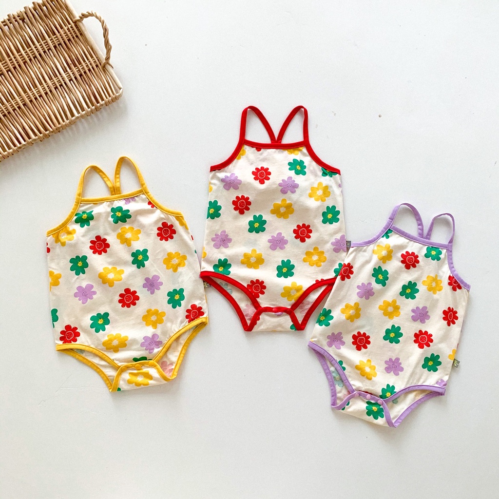 Áo liền quần hai dây in họa tiết hoa dễ thương cho bé gái sơ sinh
