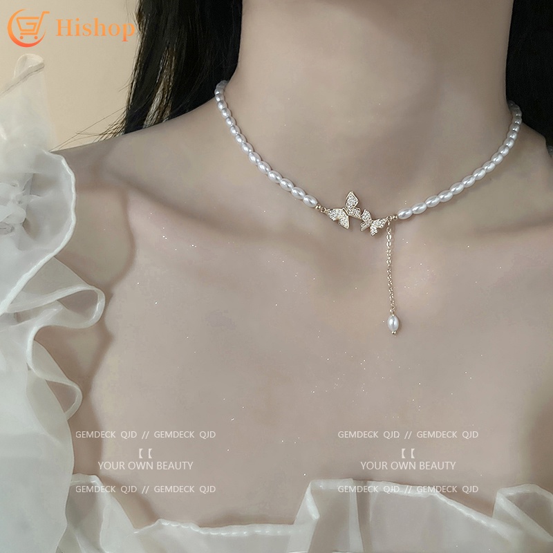 Vòng cổ Mặt Hình Bướm Đính Ngọc Trai Nhân Tạo Thời Trang Dành Cho Nữ
