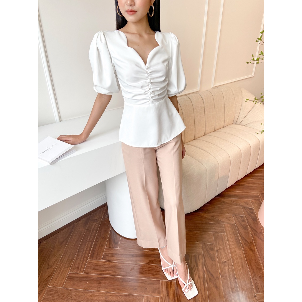 EDINI Quần Ống Rộng Màu Nude - Q147