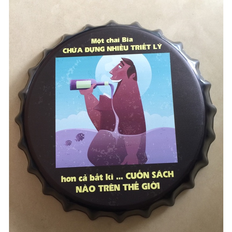 (SIÊU SỈ, ĐK 35cm) Nắp chai bia decor trang trí tường quán beer club, quán nhậu phiên bản Việt Nam độc lạ