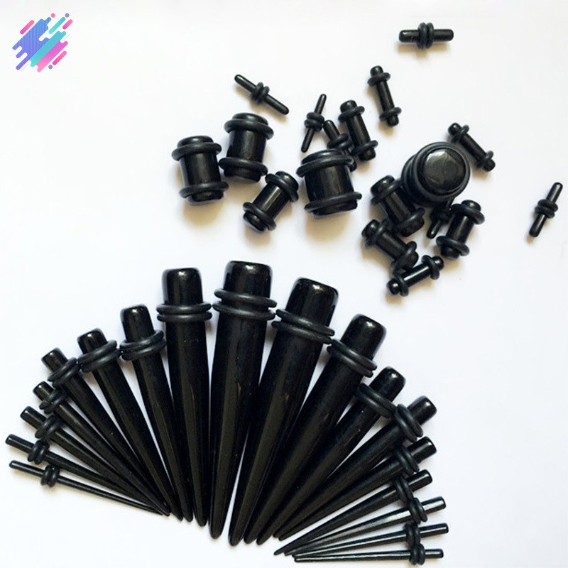 Bộ 36 dụng cụ nong lỗ tai bằng nhựa acrylic màu đen