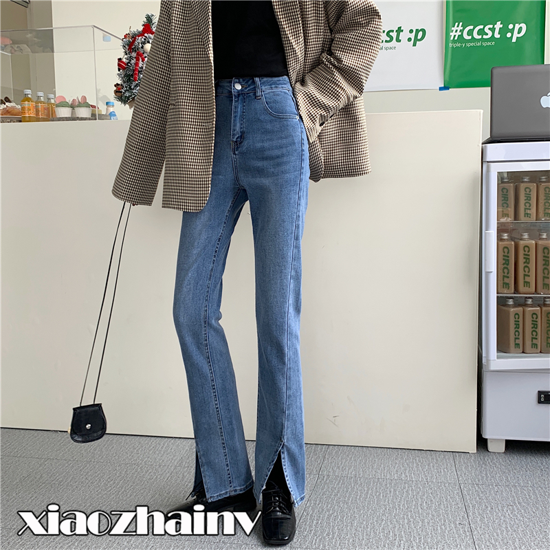 Quần Jean Nữ Xiaozhainv Lưng Cao Ống Đứng Kiểu Hàn Quốc Dễ Phối Đồ
