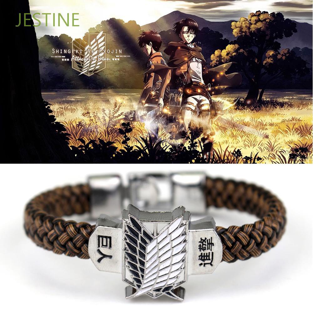 JESTINE Unisex Shingeki No Kyojin Bracelets Punk Wristlet Anime Attack On Titan Bracelets Men Fashion Metal Woven Rope PU Leather Cosplay Wristband/Multicolor