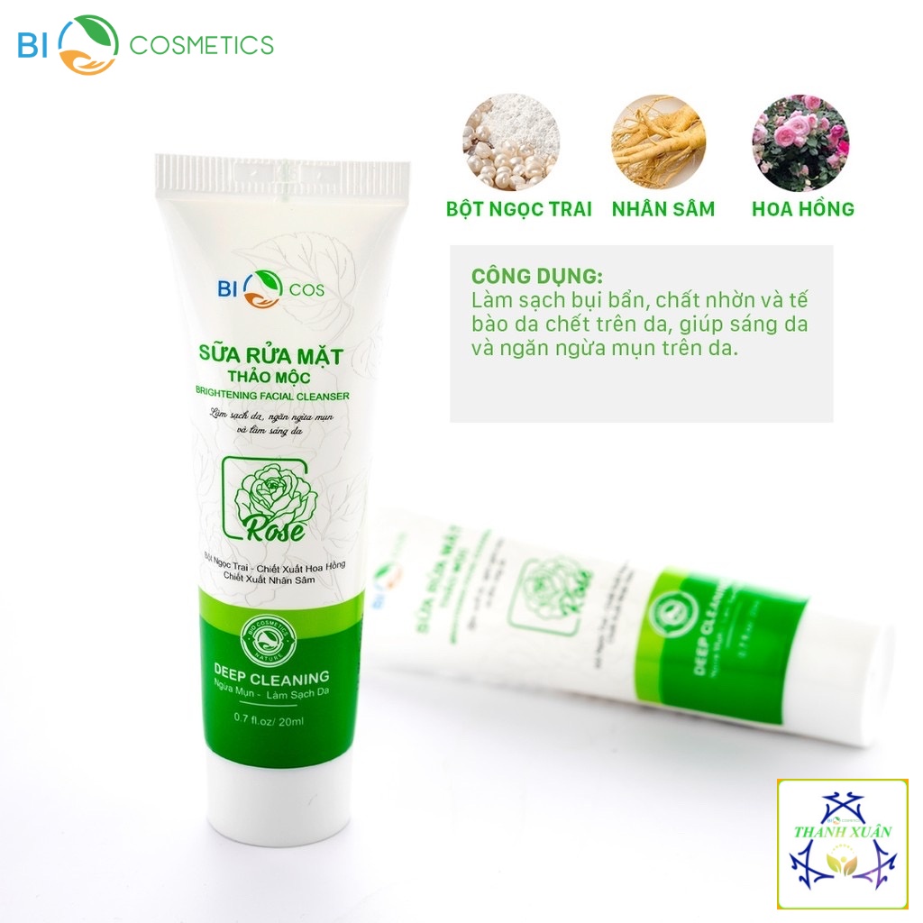 Sữa Rửa Mặt Mini 20ml BioCos, Dành Cho Da Dầu Mụn, Da Khô. Giúp Làm Sạch Và Sáng Da, Ngăn Ngừa Mụn, Phù Hợp Da Nam Và Nữ