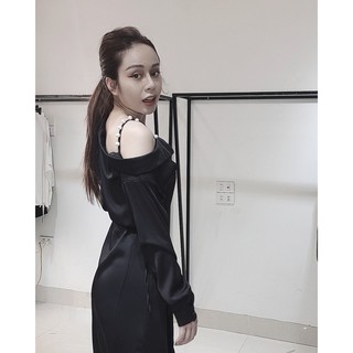 Váy khuy ngọc trễ vai