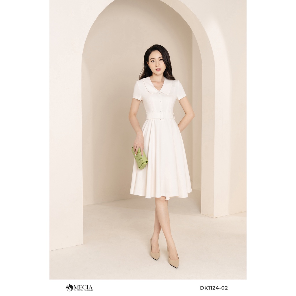 Đầm xòe cổ vest tay ngắn cao cấp MECIA thắt eo sang trọng DK1124