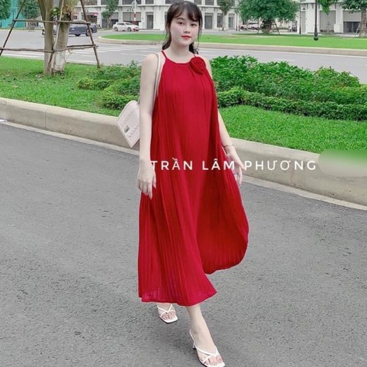 VÁY ĐẦM MAXI 2 DÂY| CỔ YẾM DẬP LY HOA CÀI Chất đũi lụa mềm đẹp - Hàng may kỹ - Lên form y mẫu