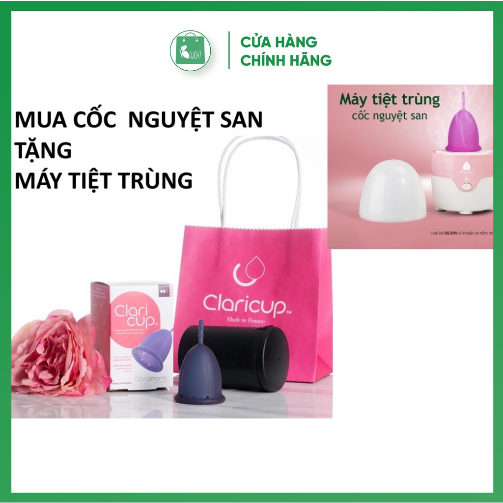 Cốc nguyệt san Claricup + Máy tiệt trùng + cốc tiệt trùng + túi vải