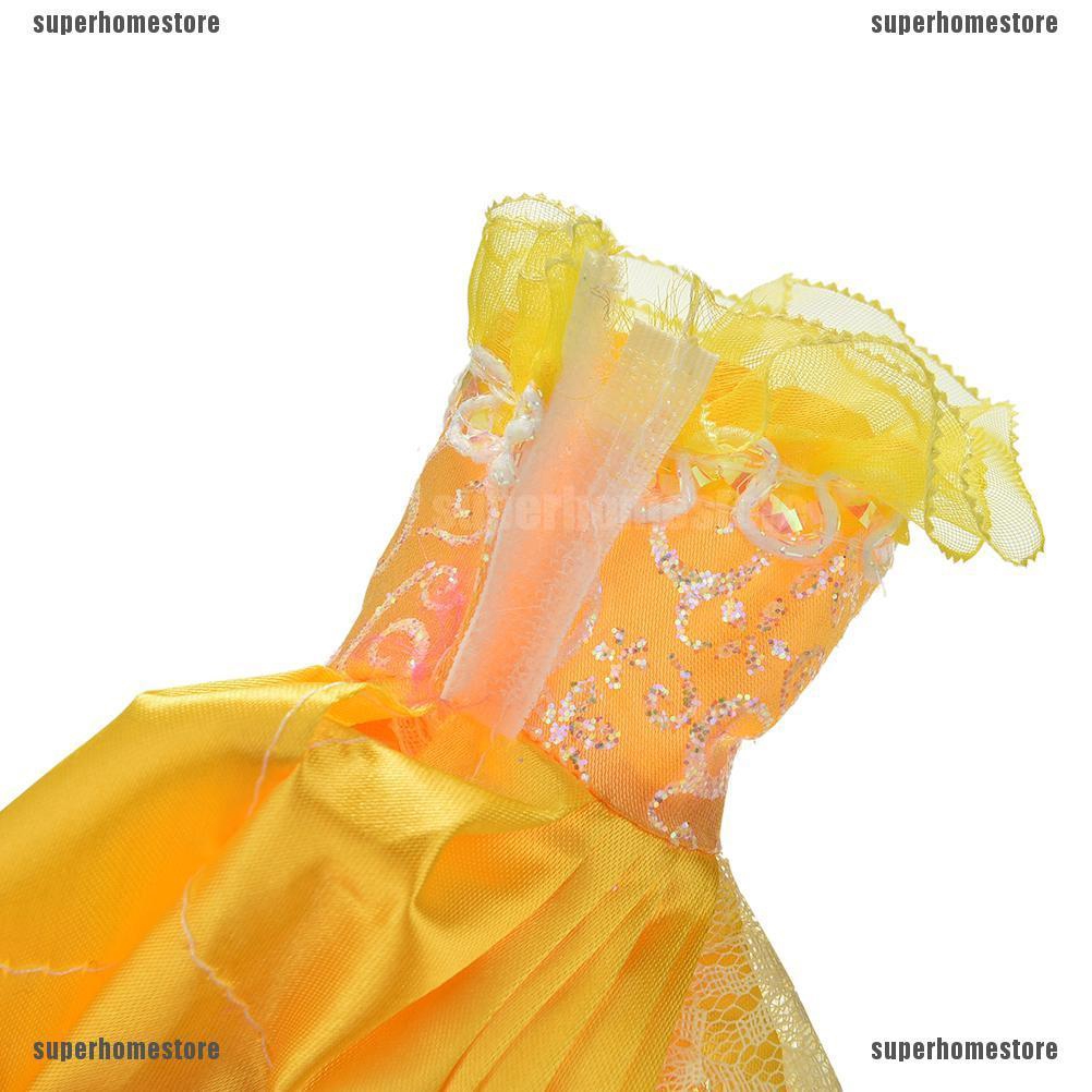 1 Đầm Cưới 4 Lớp Phối Ren Màu Vàng Cho Búp Bê 11 "