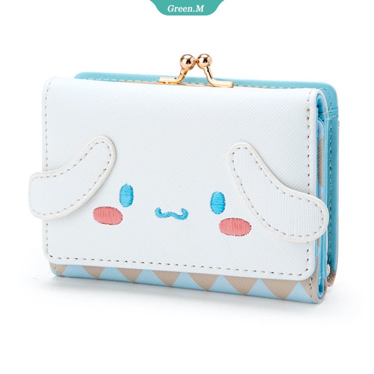 SANRIO Ví Da Ngắn In Hình Mèo Hello Kitty Cinnamoroll Melody Dành Cho Nữ