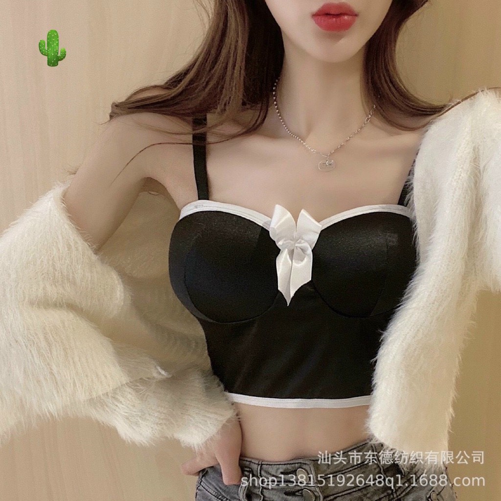 Áo kiểu 2 dây bra phi bóng phối nơ ngực cực xinh , chất phi mềm mịn ( ảnh thật )