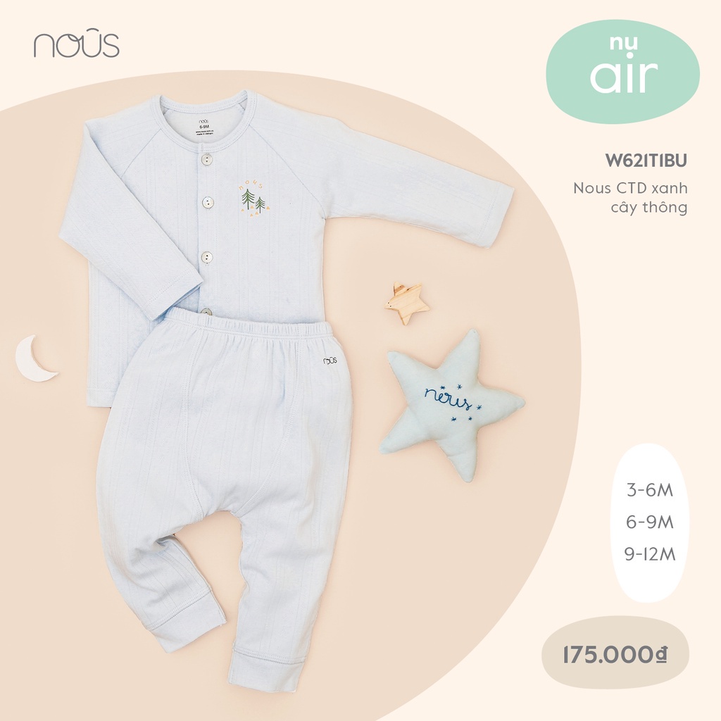 Bộ Quần Áo Dài Cài Thẳng Xanh Cây Thông Nous Mềm Mại Thoát Hơi Tốt, Dành Cho Bé 0-12M