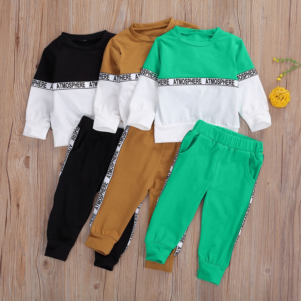 Set Áo Thun Dài Tay Cổ Tròn + Quần Dài Thời Trang Cho Bé