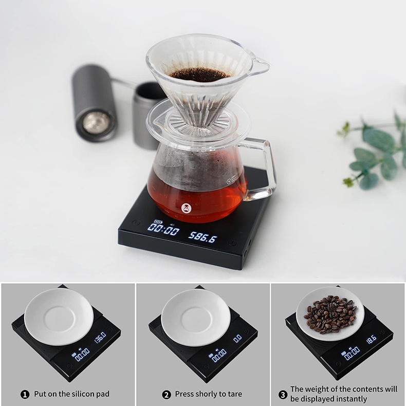 Timemore Cân Điện Tử 2 Mặt Gương Màu Đen Tự Động Tích Hợp Hẹn Giờ 2kg Dùng Pha Cà Phê espresso