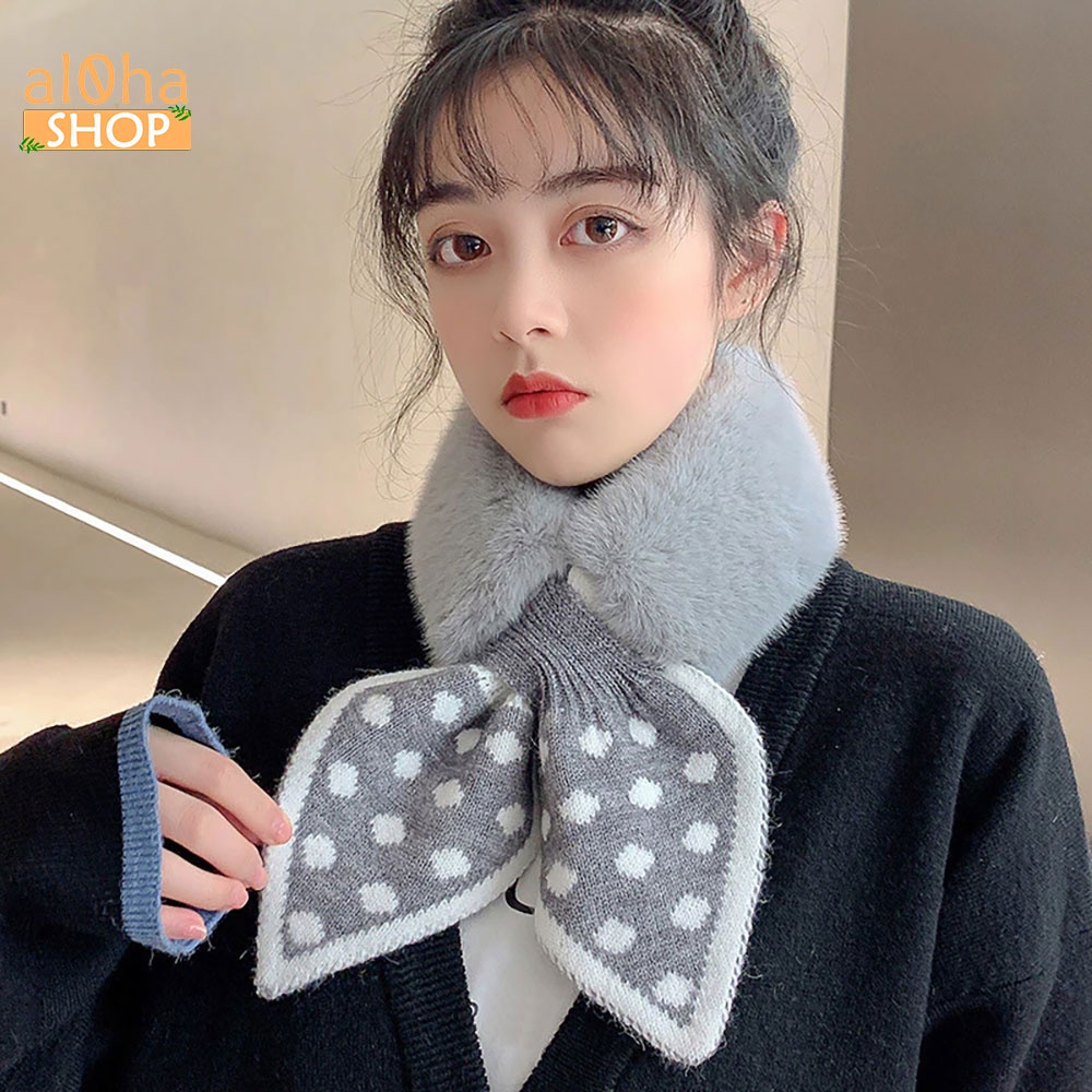 Khăn Quàng Cổ Lông Thỏ hình nơ dày dặn giữ ấm mềm mịn, dễ thương - al0ha Shop