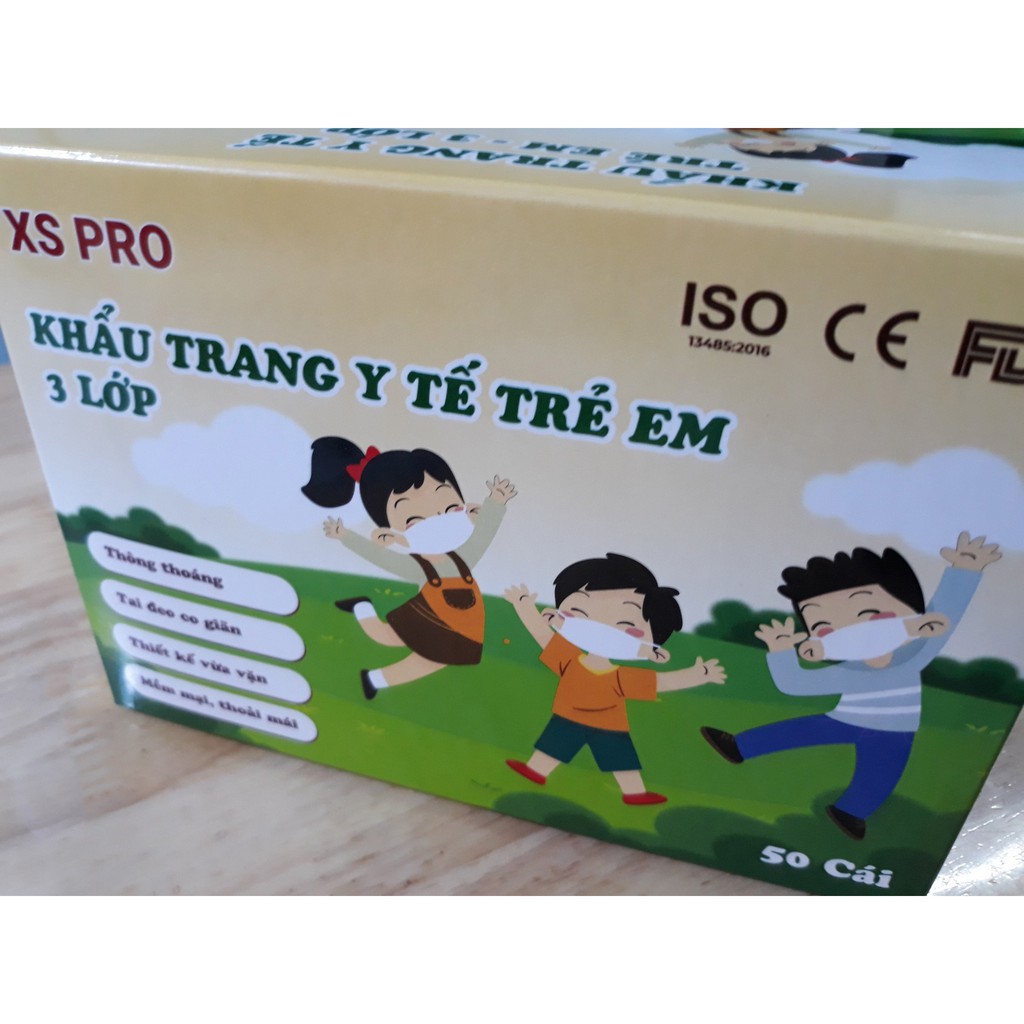 Khẩu trang y tế trẻ em 3 lớp XS PRO có hình đôrêmon, cún con dễ thương hộp 50 cái