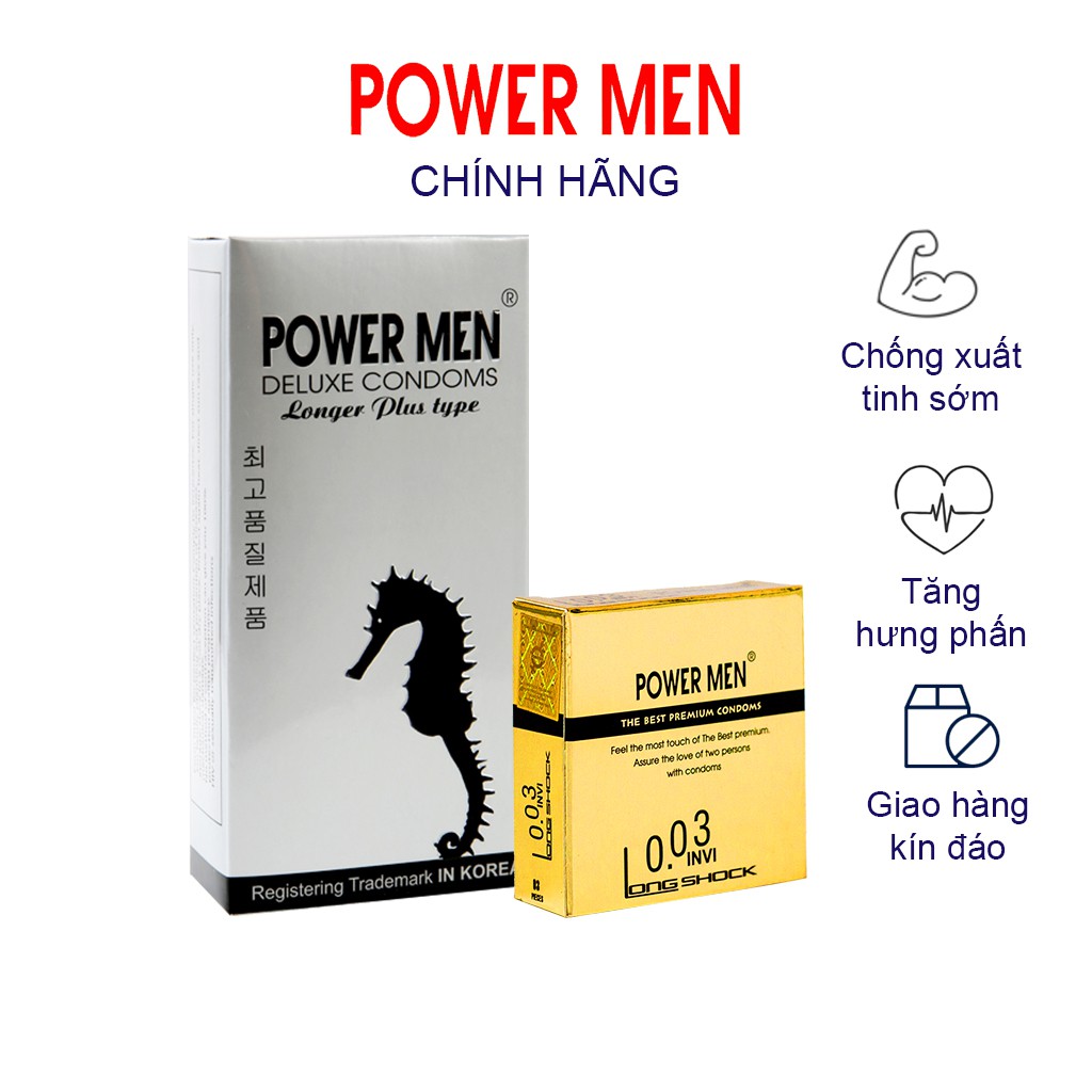 Bao cao su POWER MEN Longer Plus cá ngựa gân gai, chống Xuất tinh sớm Hộp 12 bao