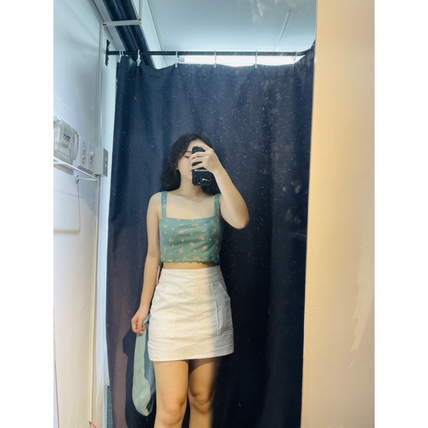 Áo 2 dây cổ vuông ôm body xanh 2 lớp màu rêu