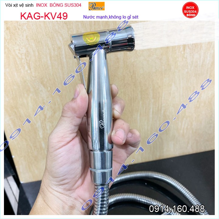 Vòi xịt vệ sinh inox bóng sus304 Proxia KAG-KV49, vòi rửa vệ sinh cao cấp