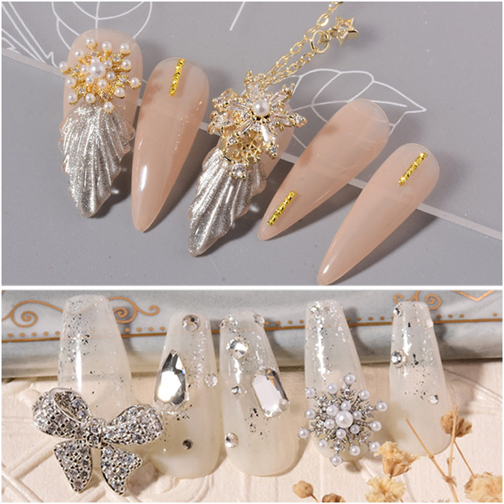 [Hàng mới về] Trang sức trang trí móng tay tự làm đính đá zircon nhân tạo hình bông tuyết 3D sáng bóng