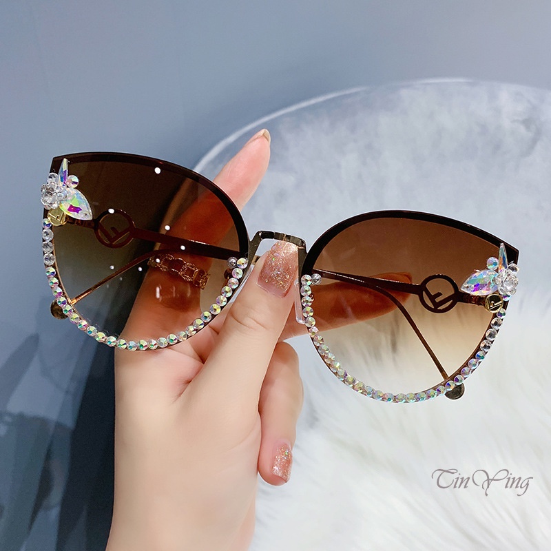 GETNOIVAS Kính Mát Tròn Đính Đá Lấp Lánh Chống Tia UV400 Thời Trang Cho Đi Du Lịch