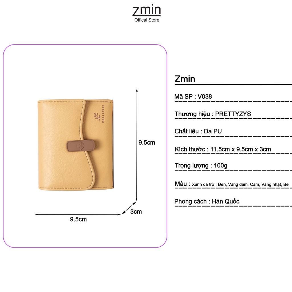 Ví bóp nữ ngắn mini cầm tay Zmin, chất liệu da cao cấp có thể bỏ túi - V038