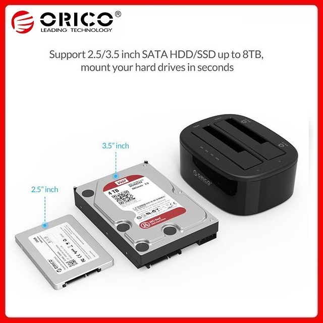 Đế Dock ổ cứng 2 khay 3.5''/ 2.5'' USB 3.0 ORICO 6228US3-C-BK - BH chính hãng 12 Tháng VISCOM