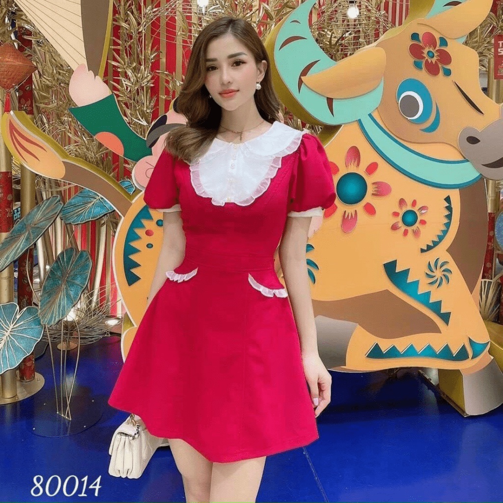 ĐẦM XÒE NỮ TAY CON CỔ PHỐI REN CỰC XINH