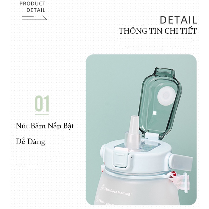 Bình Nước Phong Cách Thế Thao [FREE] Dễ Thương Có Ống Hút Và Dây Đeo Vạch Chia Báo Giờ Uống Nước Tiện Lợi, Nhựa An Toàn