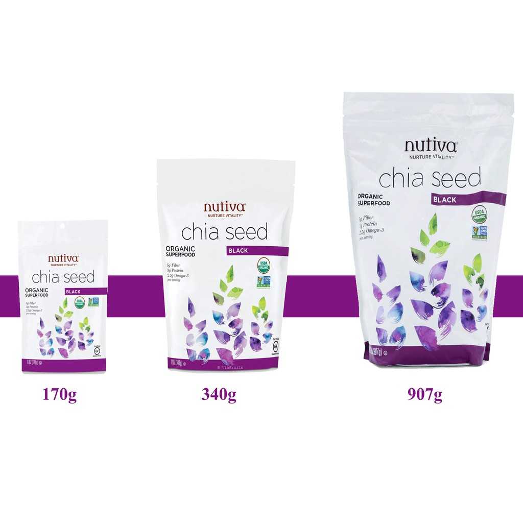 Hạt Chia Mỹ Nutiva Chia Seed Black 3 Size