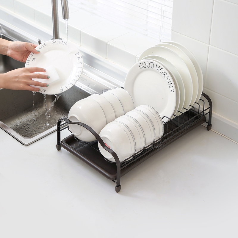 Kệ JUJIAJIA Hai Lớp Làm Từ Sắt Đựng Ráo Chén Dĩa Có Khay Hứng Nước