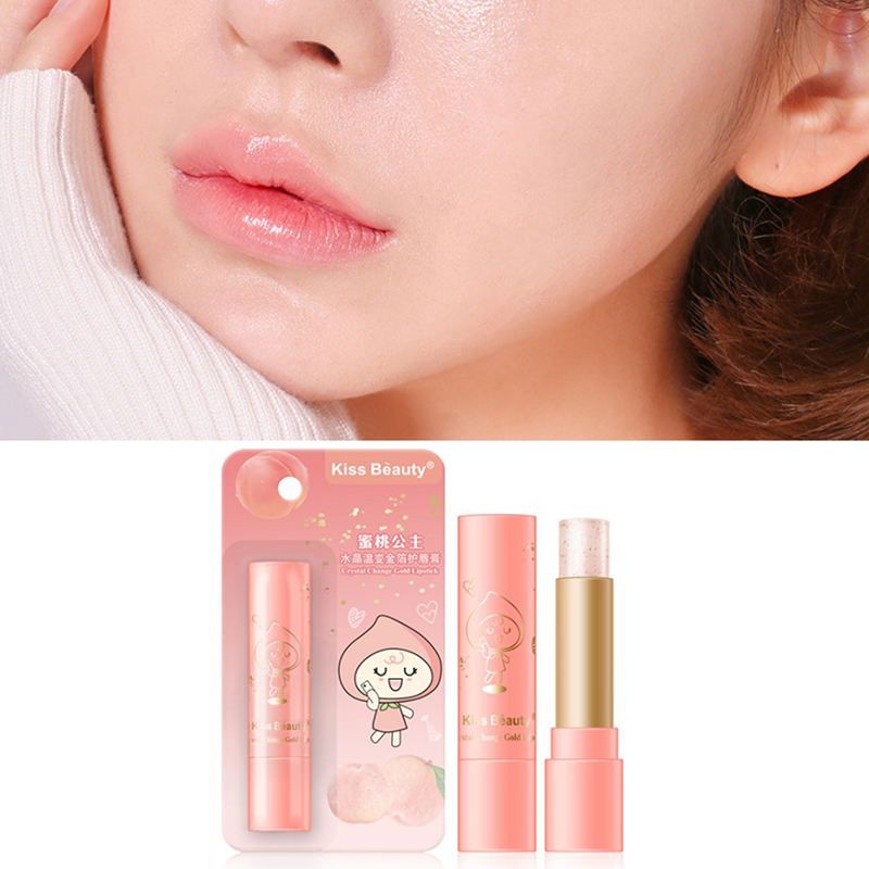 Peach Crystal Gold Foil Lip Balm Temperature Change Lipstick Long Lasting Moisturizing Anti-cracking Lips Care HBFQ