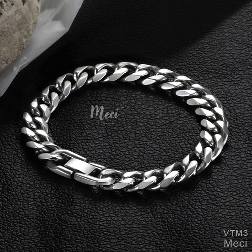 Lắc tay dây xích cuban thép không gỉ titan VTM3, vòng tay nam nữ unisex trang sức MECI