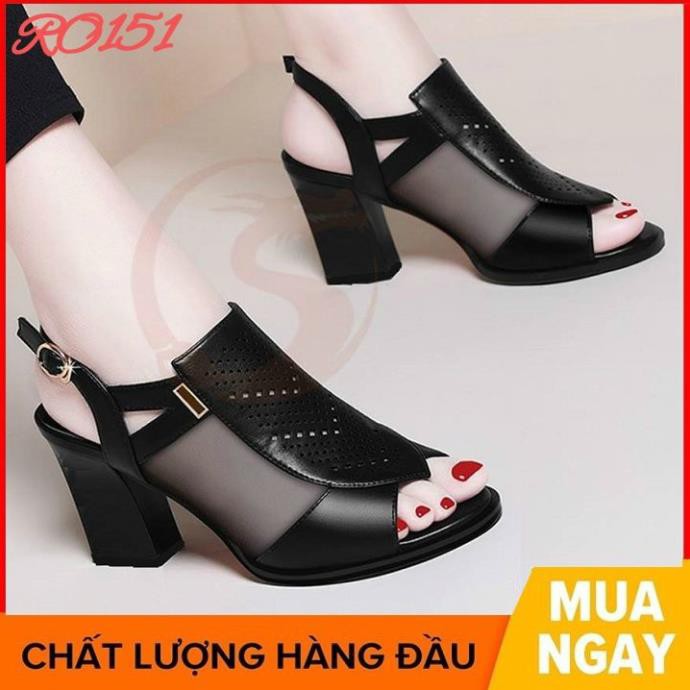 Giày sandal nữ cao gót đế cao 7 phân hàng hiệu rosata màu đen kem ro151 -b11