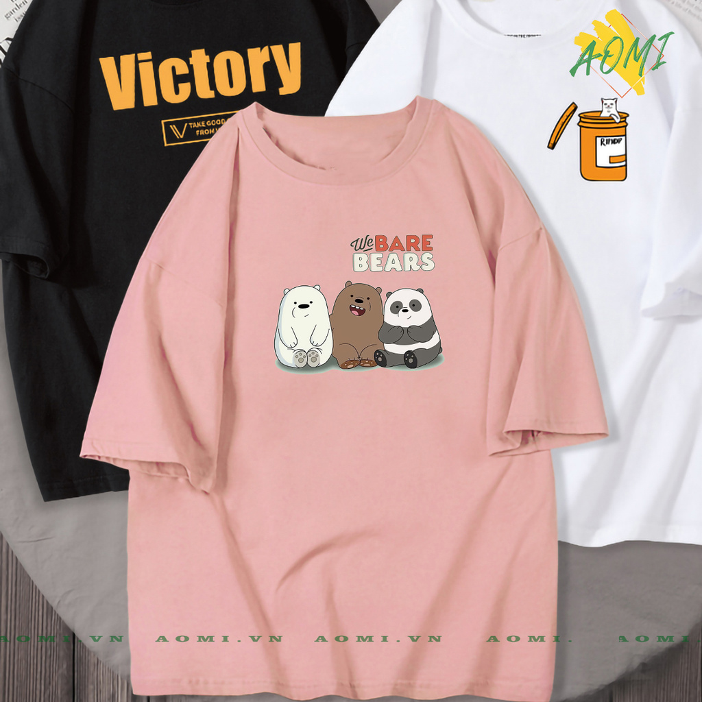 ÁO THUN UNISEX WE BARE BEARS Grizzly Panda và Ice Bear PHÔNG NAM NỮ GIA ĐÌNH CẶP ĐÔI CÓ SIZE TRẺ EM AOMIVN