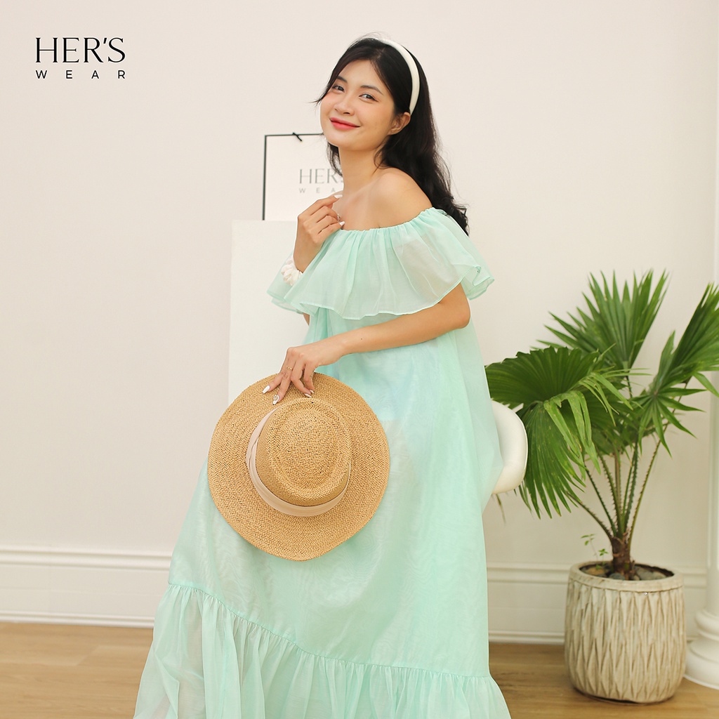 HER's Wear-Đầm maxi trễ vai dáng suông dài đuôi cá siêu xinh, siêu sanh chảnh thích hợp đi biển, đi du lịch