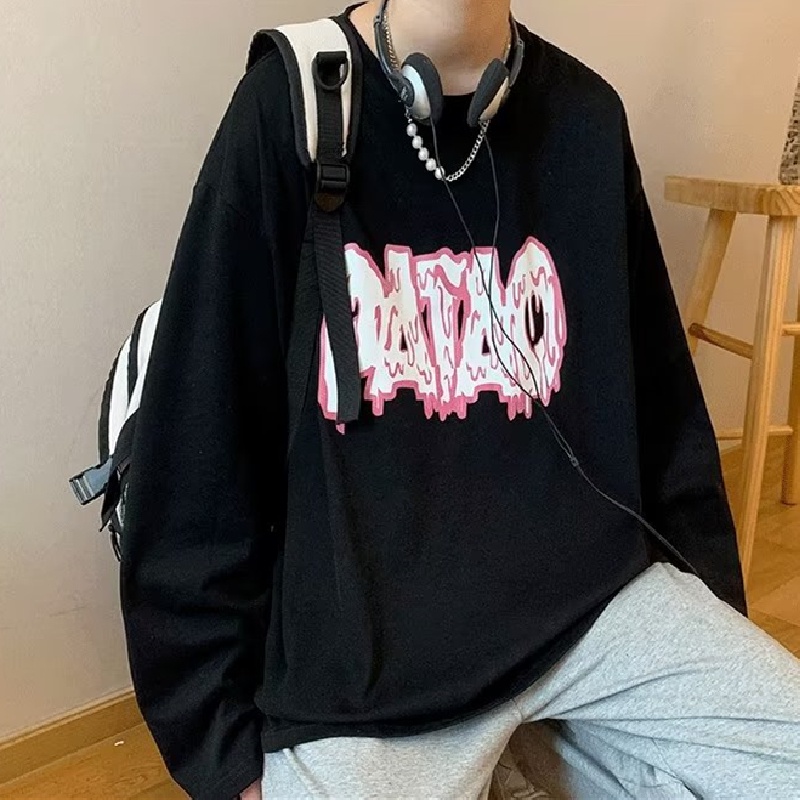 Áo Thun Tay Dài Cổ Tròn Dáng Rộng In Chữ Thoải Mái Thời Trang Cho Nam Size M-5XL