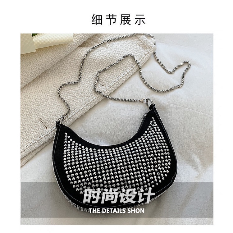 Túi Đeo JASMIN NOIR Chéo Hình Trăng Khuyết Đính Đá Xinh Xắn Cho Nữ