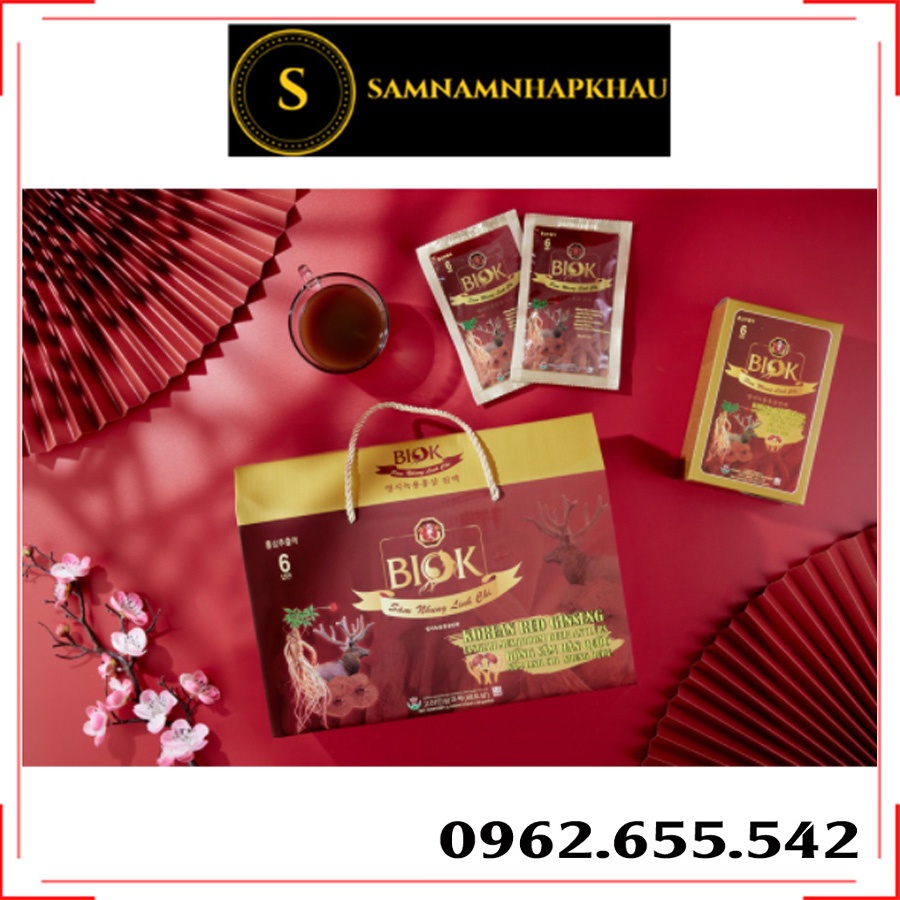 Nước uống hồng sâm hàn quốc,Sâm Nhung Linh Chi BIOK Hộp 30gói *70ml.Nước hồng sâm chống lão hóa, sáng da-Hàng Chính hãng