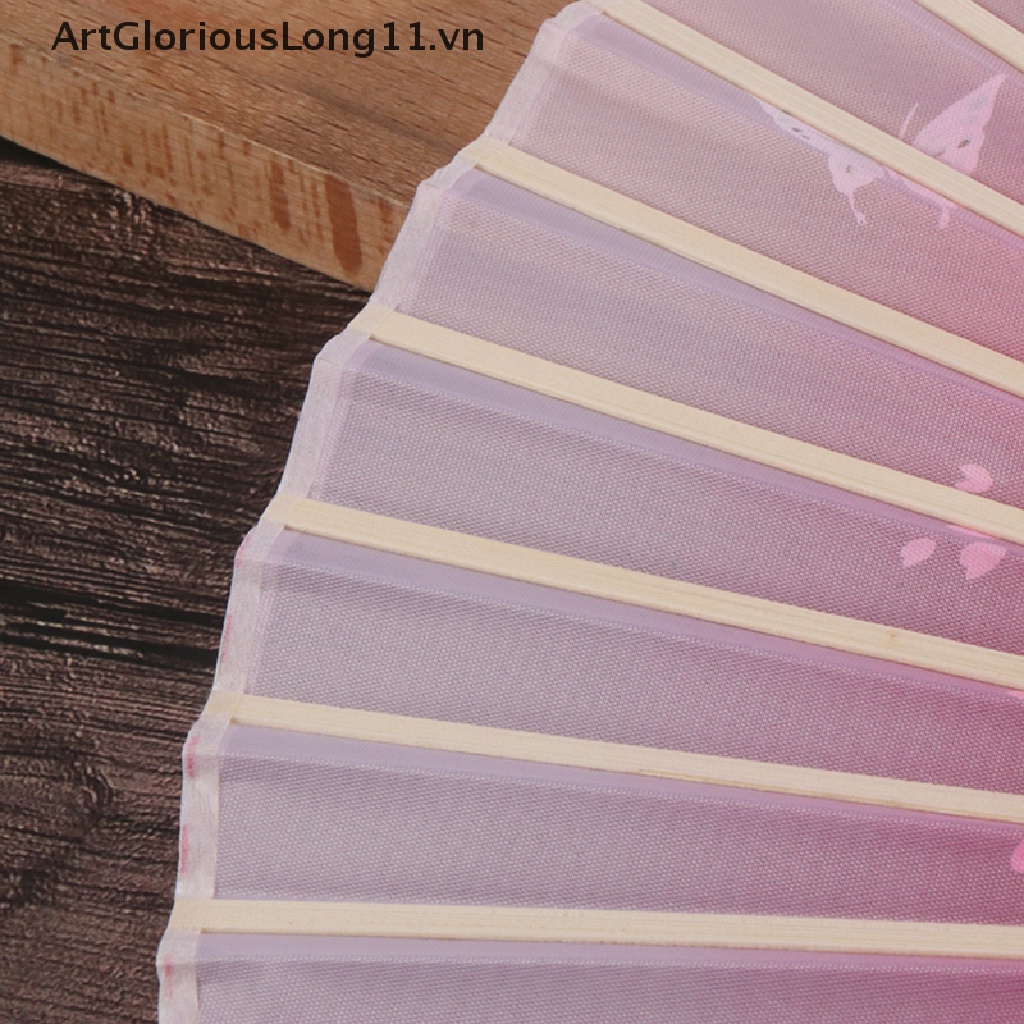 Quạt Xếp Cầm Tay Bằng Tre Lụa Họa Tiết Hoa Phong Cách Trung Quốc Cổ Điển