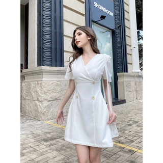 Đầm thiết kế lillie - white form chữ a kiểu cổ vest thanh lịch sang trọng | 𝐉𝐔𝐋𝐈𝐄